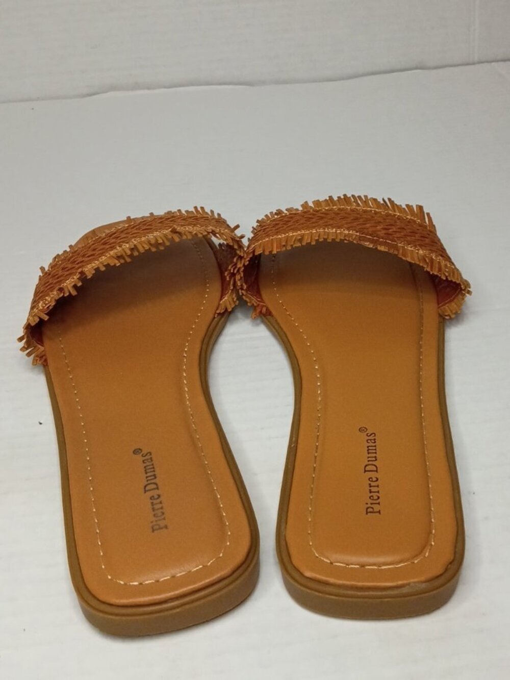 Pierre Dumas Tan Raffia Fringe Slide Sandals Women's Size 11 - Picture 5 of 9